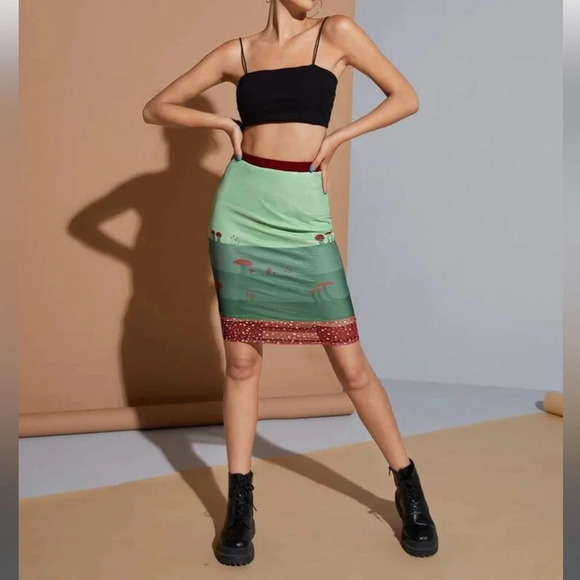 SHEIN X SQUID HOUSE Mushroom Mesh Pencil Skirt, Multi, Size Small (4), NWT - Picture 1 of 12
